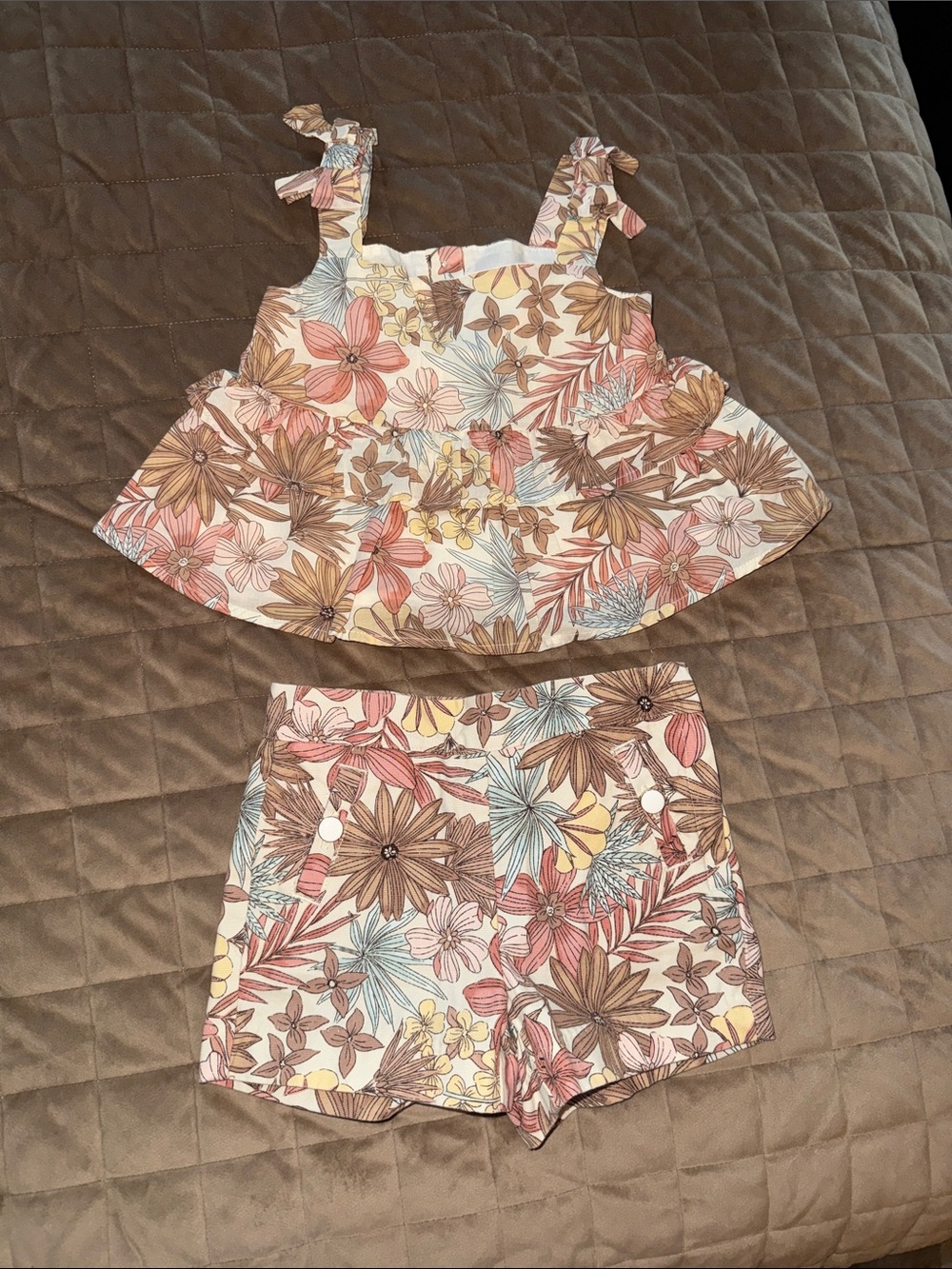 Janie and Jack Floral Tank and Shorts Set in Pink, Brown, Blue, Yellow